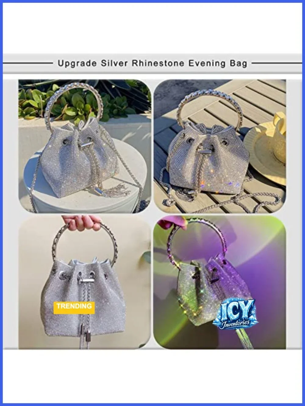 Sparkly Rhinestone Evening Bag Clutch Purse with Chain Shoulder Strap for Party